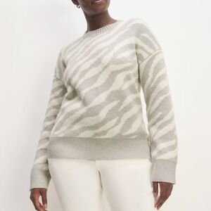 Everlane NWT The Alpaca Tiger Jacquard Crewneck XS Gray Cream